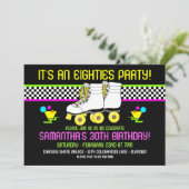 Retro 80s Schaats Party Birthday Uitnodigingen (Staand voorkant)