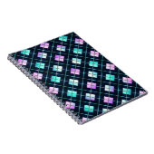 Retro 80's Sci-Fi Zwart, Blauw & Roze Argyle Notitieboek (Rechterzijde)
