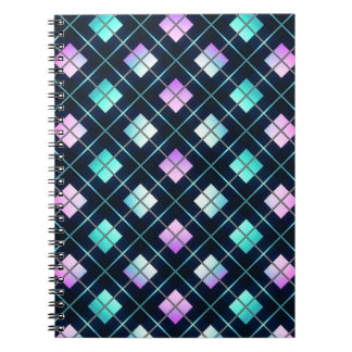Retro 80's Sci-Fi Zwart, Blauw & Roze Argyle Notitieboek