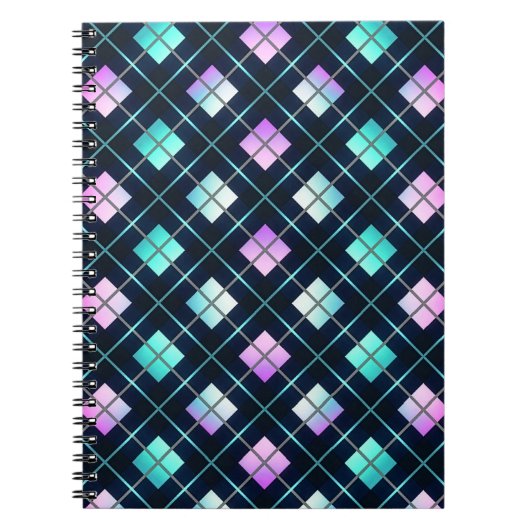 Retro 80's Sci-Fi Zwart, Blauw & Roze Argyle Notitieboek (Voorkant)