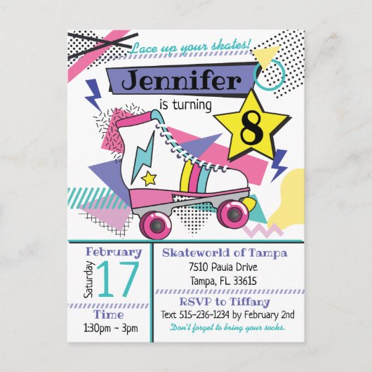 Retro 80's Skate Party Geboorte Uitnodiging (Voorkant)