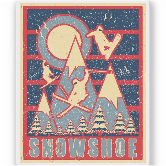Retro 80s Sneeuwschoen Bergski Sticker (Voorkant)
