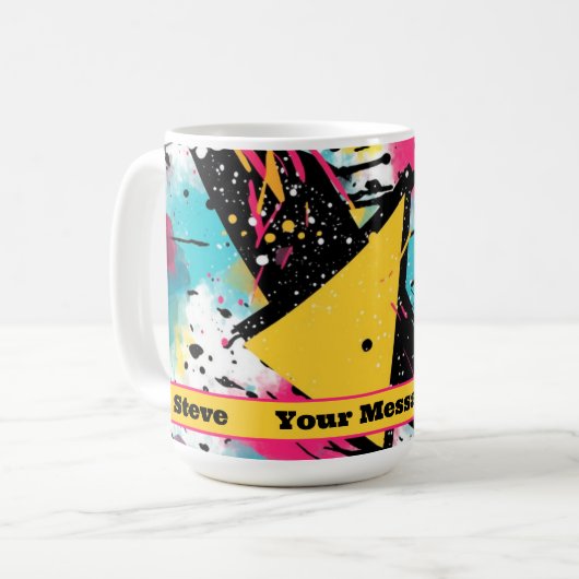 Retro 80s Splatter New Wave Pattern Gepersonalisee Koffiemok (Voorkant links)
