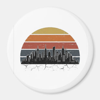 Retro 80s Stads Silhouet Zonsondergang Vintage Sta Magneet