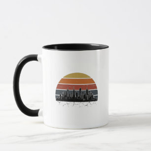 Retro 80s Stads Silhouet Zonsondergang Vintage Sta Mok