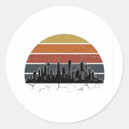 Retro 80s Stads Silhouet Zonsondergang Vintage Sta Ronde Sticker