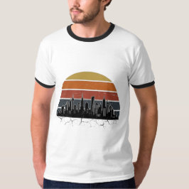 Retro 80s Stads Silhouet Zonsondergang Vintage Sta T-shirt