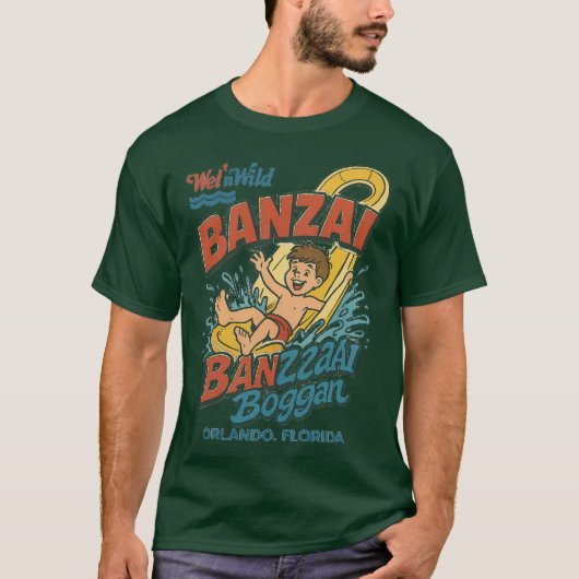 Retro 80s-stijl waterpark BANZAI ORLANDO, FLORIDA T-shirt (Voorkant)