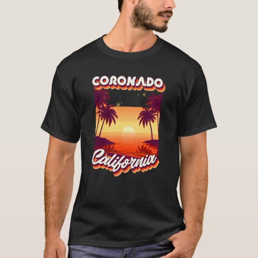 Retro 80's Style Coronado Palm Tree California Sur T-shirt (Voorkant)