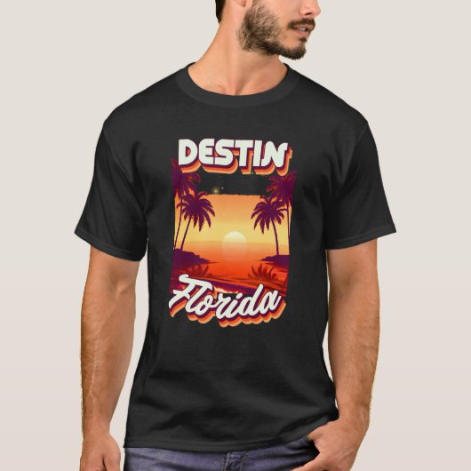 Retro 80's Style Destin Florida Palm Tree Surf T-shirt (Voorkant)