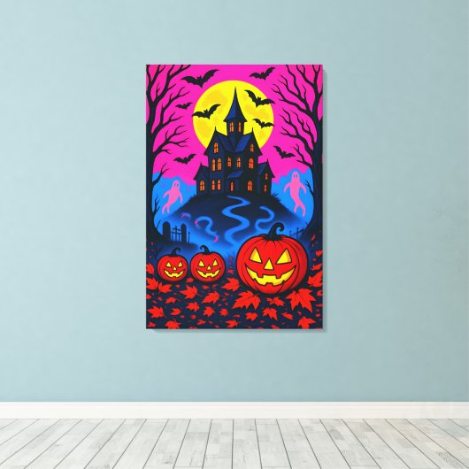 Retro 80s Style Halloween Pop Art Canvas Afdruk (Insitu (Houten vloer))