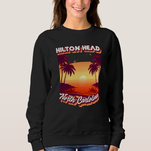 Retro 80's Style Hilton Head North Carolina Palm T Trui (Voorkant)