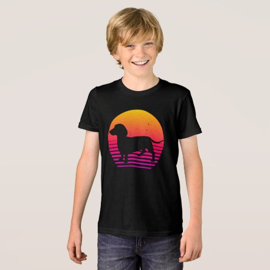 Retro 80's Style Teckel Tri-Blend Shirt (Voorkant volledig)
