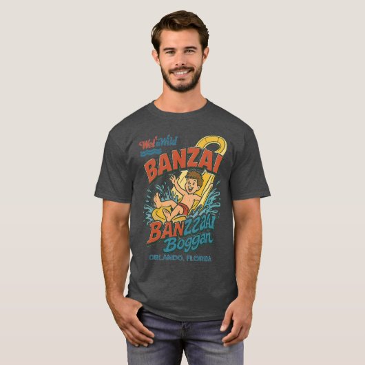 Retro 80s-style waterpark BANZAI ORLANDO, FLORIDA T-shirt (Voorkant volledig)