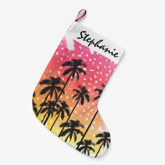 Retro 80's Summer Palm Trees Geometrische driehoek Kleine Kerstsok (Voorkant (Hangend))