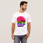 "Retro 80s Summer Vibe T-shirt - Rainbow Palm Suns (Voorkant volledig)