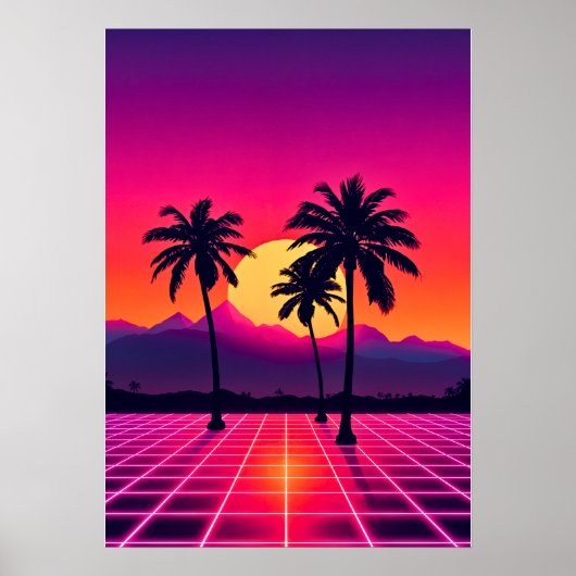 Retro 80s Sunset Grid Poster (Voorkant)