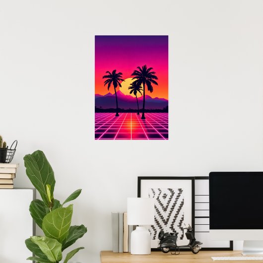 Retro 80s Sunset Grid Poster (Thuiskantoor)