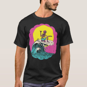 Retro 80s Surfing Skeleton 90s Funny Cool Retrowav T-shirt