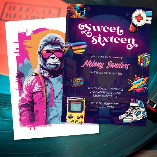Retro 80's Sweet 16 Verjaardagsfeest Kaart