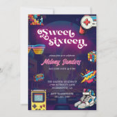 Retro 80's Sweet 16 Verjaardagsfeest Kaart (Voorkant)