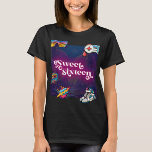 Retro 80's Sweet 16 Verjaardagsfeest T-shirt
