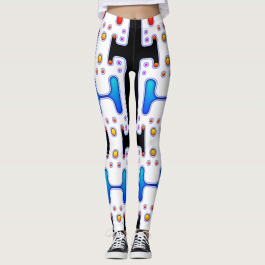 Retro 80s Synth Wave Robot Android Leggings (Voorkant)