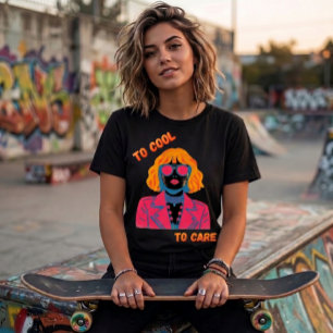 Retro 80s Synthwave Meisje "Te Cool Om Te Zorgen"  Tri-Blend Shirt