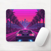 Retro 80s Synthwave Neon Auto Bureaumat & Muismat (Met muis)