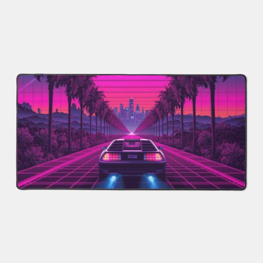 Retro 80s Synthwave Neon Auto Bureaumat & Muismat (Voorkant)
