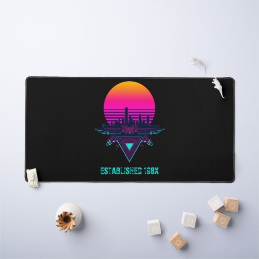 Retro 80s Synthwave Stad Neon Bureaumat (Kindertafel)