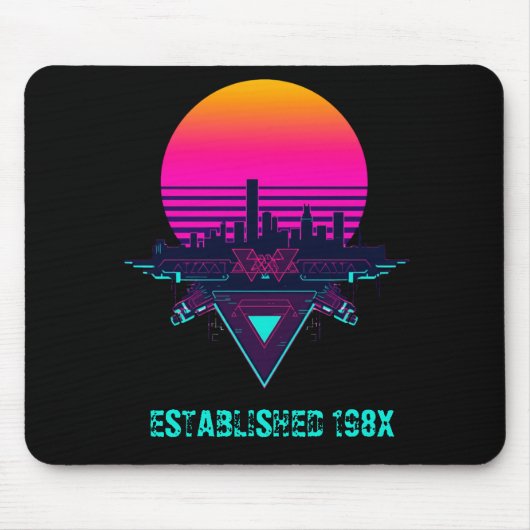 Retro 80s Synthwave Stad Neon Bureaumat Muismat (Voorkant)