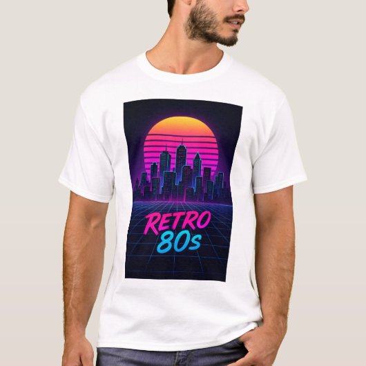 Retro 80s Synthwave Stadssilhouet T-Shirt (Voorkant)