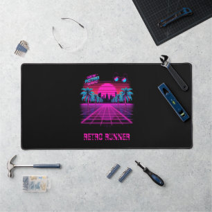 Retro 80s Synthwave Vaporwave Neon Grid Landschap Bureaumat