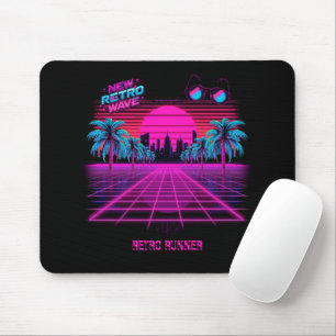 Retro 80s Synthwave Vaporwave Neon Grid Landschap Muismat