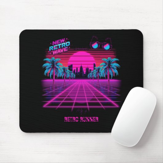 Retro 80s Synthwave Vaporwave Neon Grid Landschap Muismat (Met muis)