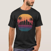 Retro 80s Synthwave Zonsondergang Stadssilhouet Pa T-shirt (Voorkant)