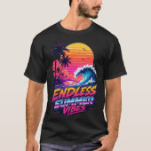 Retro 80s Synthwave Zonsondergang Surf T-shirt (Voorkant)