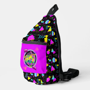 RETRO 80S TAPE KLEURRIJKE VORMEN SLING BAG