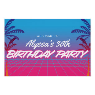 Retro 80s thema neon roze blauwe verjaardagsfeest  perfect poster