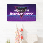 Retro 80s Theme Neon Paarse Roze Verjaardagsfeestj Spandoek (Insitu)