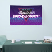 Retro 80s Theme Neon Paarse Roze Verjaardagsfeestj Spandoek (Beurs)
