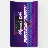 Retro 80s Theme Neon Paarse Roze Verjaardagsfeestj Spandoek (Verticaal)