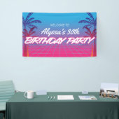 Retro 80s Theme Neon Roze Blauw Verjaardagsfeest Spandoek (Beurs)