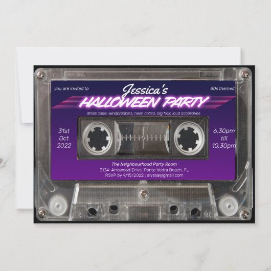 Retro 80s Thereed Cassette Mixtape Halloween Party Kaart (Voorkant)