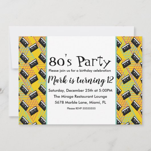 Retro 80s Throw Back Party Theme Invitation Kaart (Voorkant)