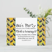 Retro 80s Throw Back Party Theme Invitation Kaart (Staand voorkant)