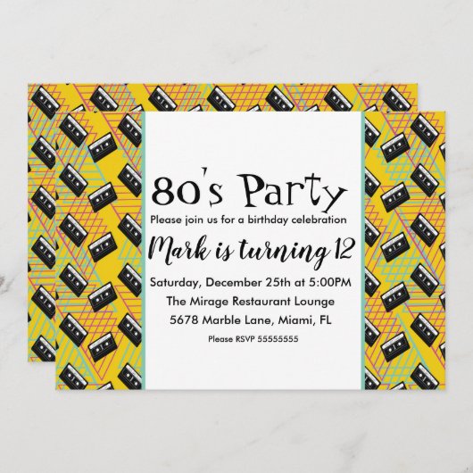 Retro 80s Throw Back Party Theme Invitation Kaart (Voorkant / Achterkant)