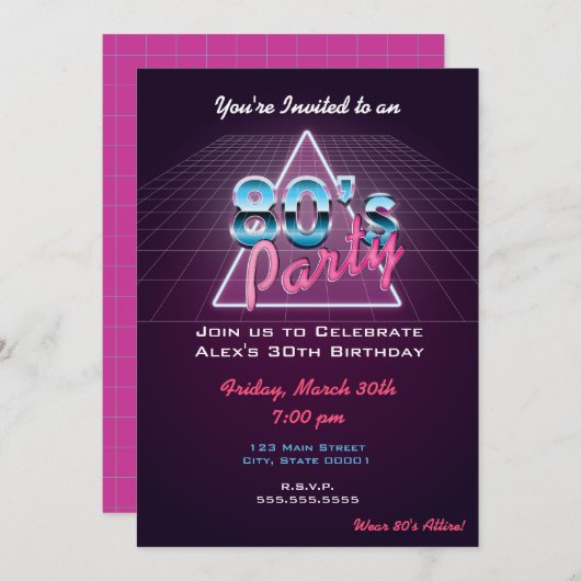 Retro 80's Uitnodiging (Voorkant / Achterkant)