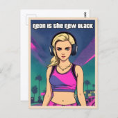 Retro 80s Vaporwave Lo-Fi Neon Nostalgie Meisje Briefkaart (Voorkant / Achterkant)